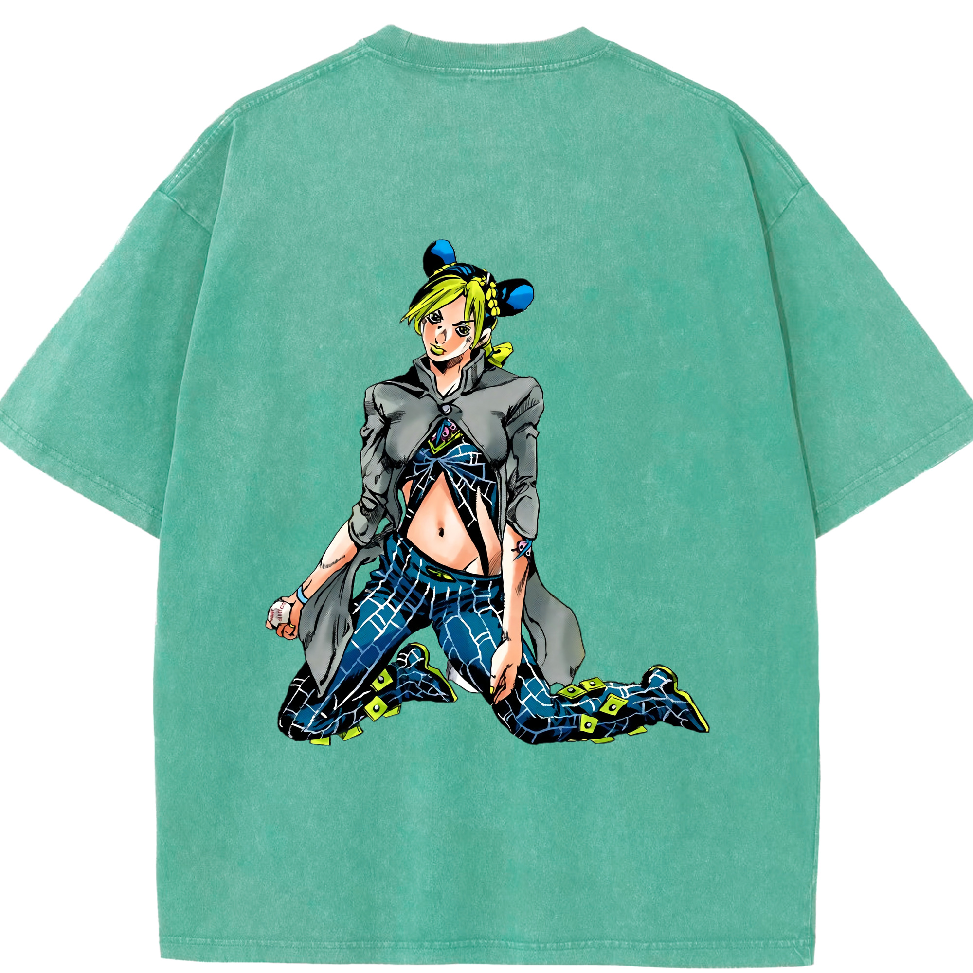 （画像用） "ジョジョの奇妙な冒険 くうじょう ジョリーン JoJo's Bizarre Adventure Jolyne Cujoh " 綿100% ヴィンテージ風 半袖Tシャツ（背面プリント）